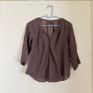 Fei (from Anthropologie) Elegant Button-Up Blouse in Deep Brownish Plum